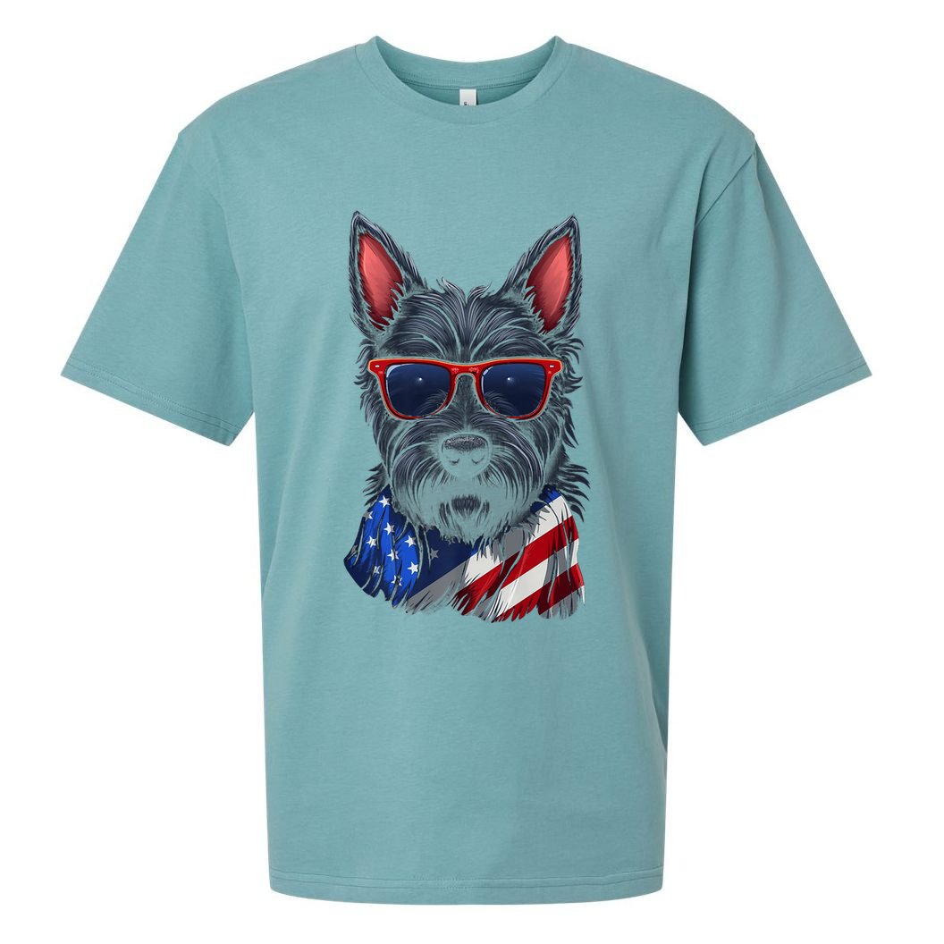 Scottish Terrier American Flag US Tee 4th July Gifts Graphic Sueded Cloud Jersey T-Shirt