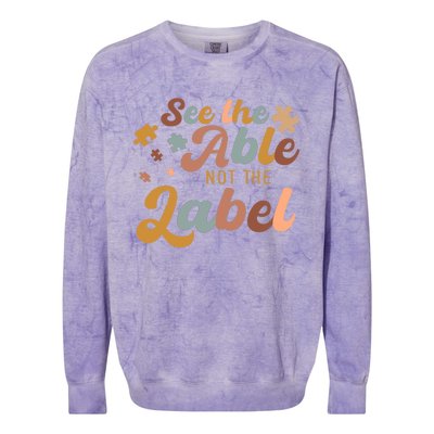 See The Able Not The Label Autism Awareness Day Puzzle Piece Colorblast Crewneck Sweatshirt