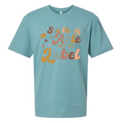 See The Able Not The Label Autism Awareness Day Puzzle Piece Sueded Cloud Jersey T-Shirt