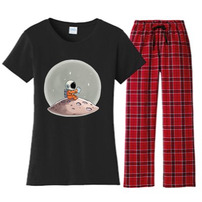 Stem Teacher Astronaut Reading Space Science Women's Flannel Pajama Set