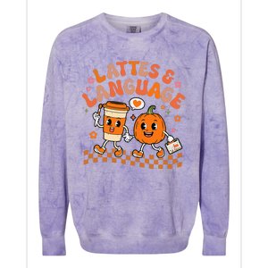 Speech Therapy Autumn Pumpkin Lattes And Language Colorblast Crewneck Sweatshirt