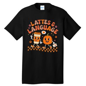 Speech Therapy Autumn Pumpkin Lattes And Language Tall T-Shirt