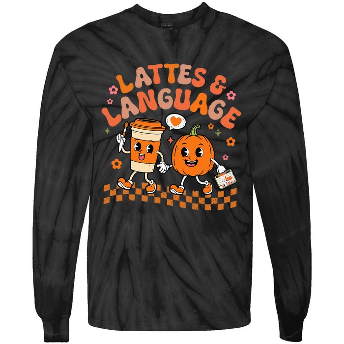 Speech Therapy Autumn Pumpkin Lattes And Language Tie-Dye Long Sleeve Shirt