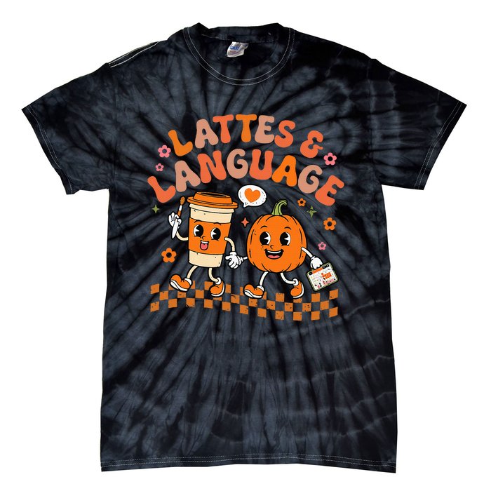 Speech Therapy Autumn Pumpkin Lattes And Language Tie-Dye T-Shirt