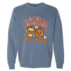 Speech Therapy Autumn Pumpkin Lattes And Language Garment-Dyed Sweatshirt