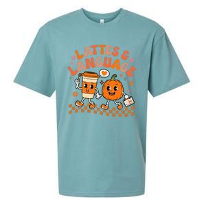 Speech Therapy Autumn Pumpkin Lattes And Language Sueded Cloud Jersey T-Shirt