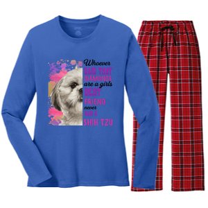 Shih Tzu Are A Best Friend Funny Dog Mom Shitzu Gift Women's Long Sleeve Flannel Pajama Set 