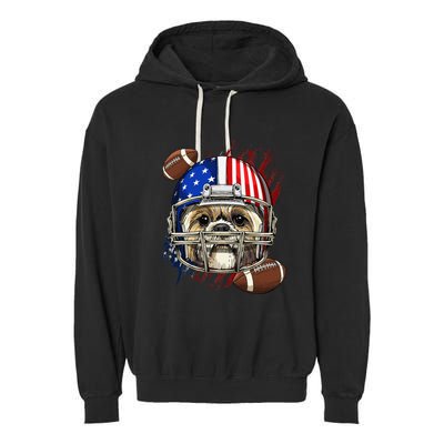 Shih Tzu American Football Dog Lovers USA Flag Garment-Dyed Fleece Hoodie