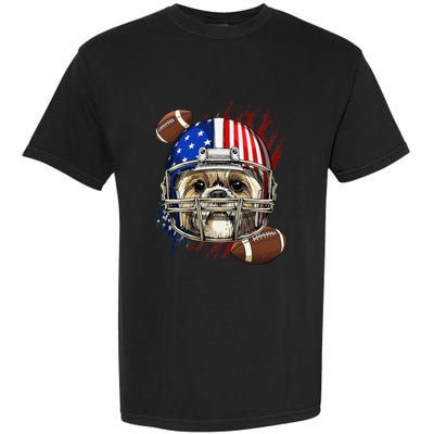 Shih Tzu American Football Dog Lovers USA Flag Garment-Dyed Heavyweight T-Shirt