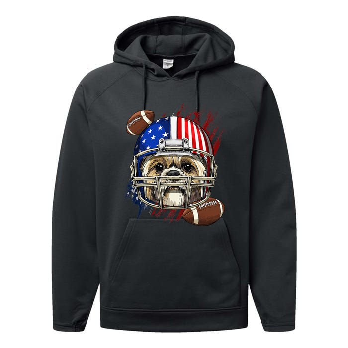 Shih Tzu American Football Dog Lovers USA Flag Performance Fleece Hoodie