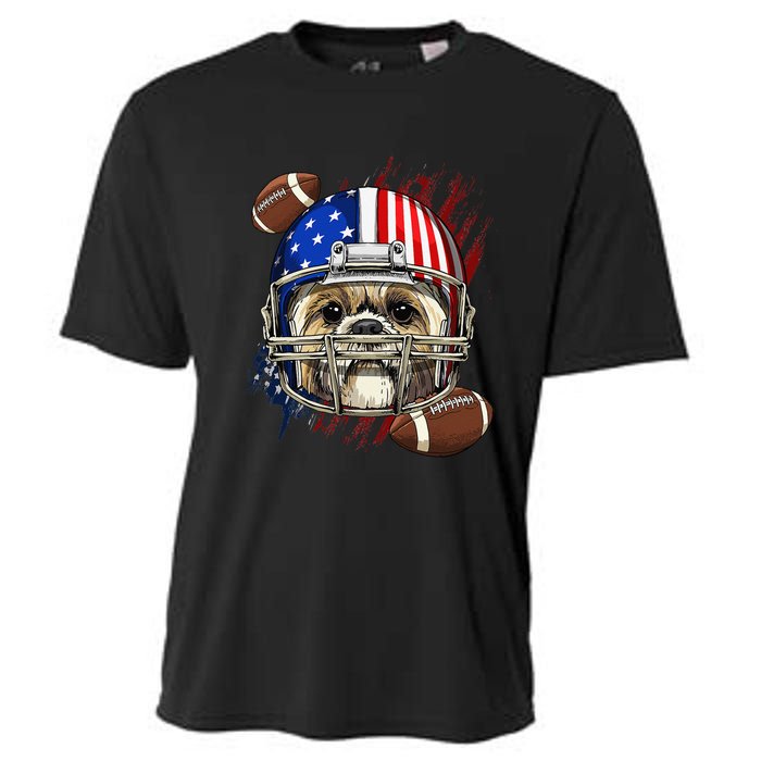 Shih Tzu American Football Dog Lovers USA Flag Cooling Performance Crew T-Shirt