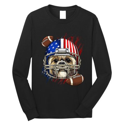 Shih Tzu American Football Dog Lovers USA Flag Long Sleeve Shirt