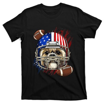 Shih Tzu American Football Dog Lovers USA Flag T-Shirt