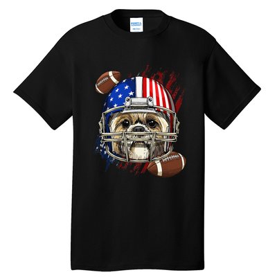 Shih Tzu American Football Dog Lovers USA Flag Tall T-Shirt