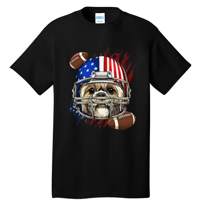 Shih Tzu American Football Dog Lovers USA Flag Tall T-Shirt