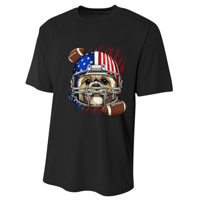 Shih Tzu American Football Dog Lovers USA Flag Performance Sprint T-Shirt