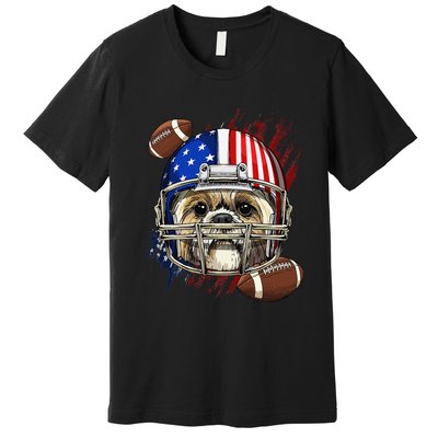 Shih Tzu American Football Dog Lovers USA Flag Premium T-Shirt