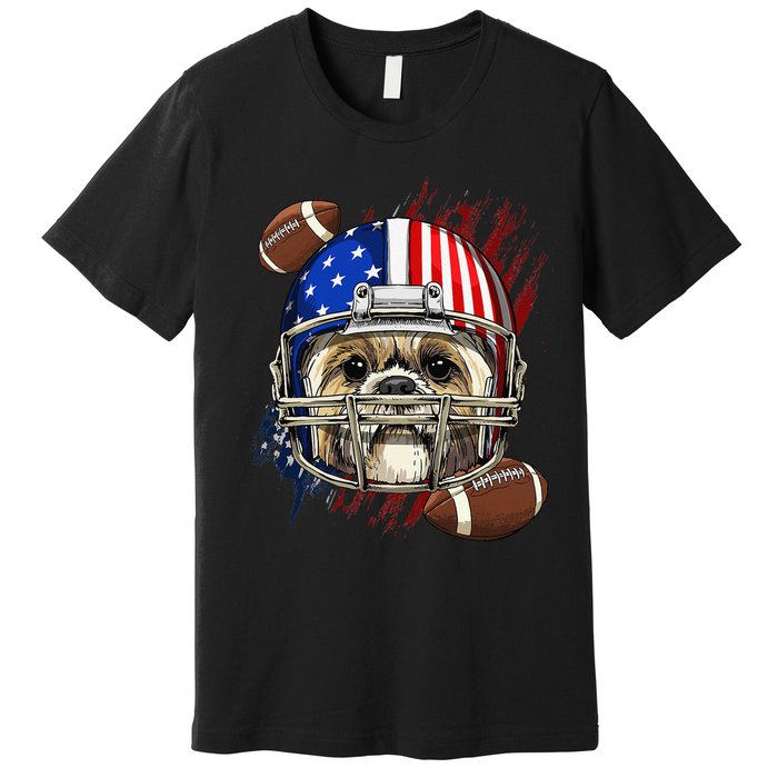 Shih Tzu American Football Dog Lovers USA Flag Premium T-Shirt