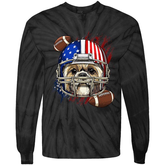 Shih Tzu American Football Dog Lovers USA Flag Tie-Dye Long Sleeve Shirt