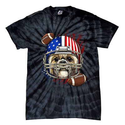 Shih Tzu American Football Dog Lovers USA Flag Tie-Dye T-Shirt