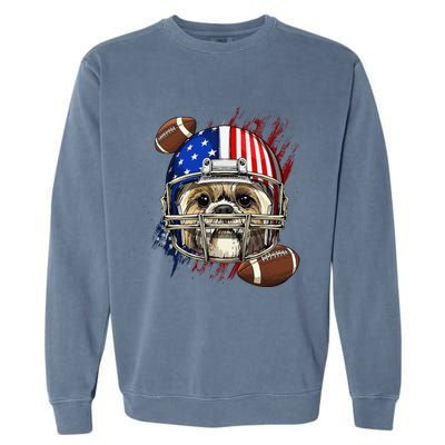 Shih Tzu American Football Dog Lovers USA Flag Garment-Dyed Sweatshirt