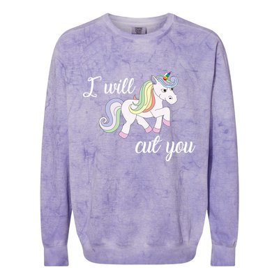Stabby Unicorn I Will Cute You Colorblast Crewneck Sweatshirt