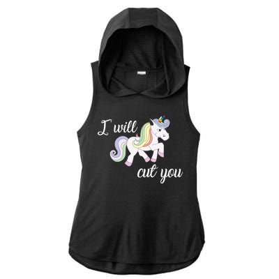 Stabby Unicorn I Will Cute You Ladies PosiCharge Tri-Blend Wicking Draft Hoodie Tank