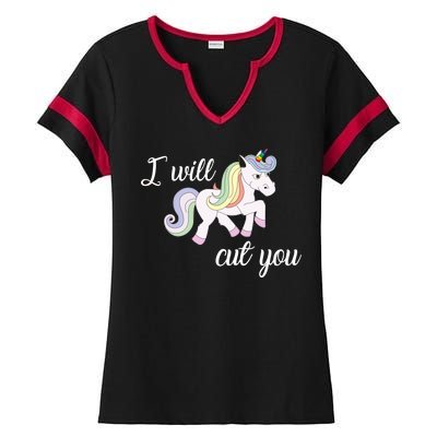 Stabby Unicorn I Will Cute You Ladies Halftime Notch Neck Tee