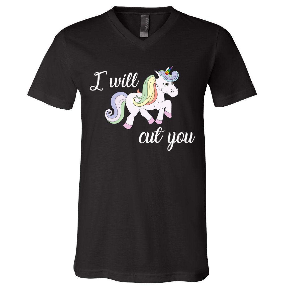 Stabby Unicorn I Will Cute You V-Neck T-Shirt
