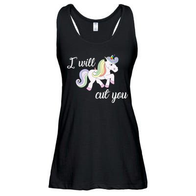 Stabby Unicorn I Will Cute You Ladies Essential Flowy Tank