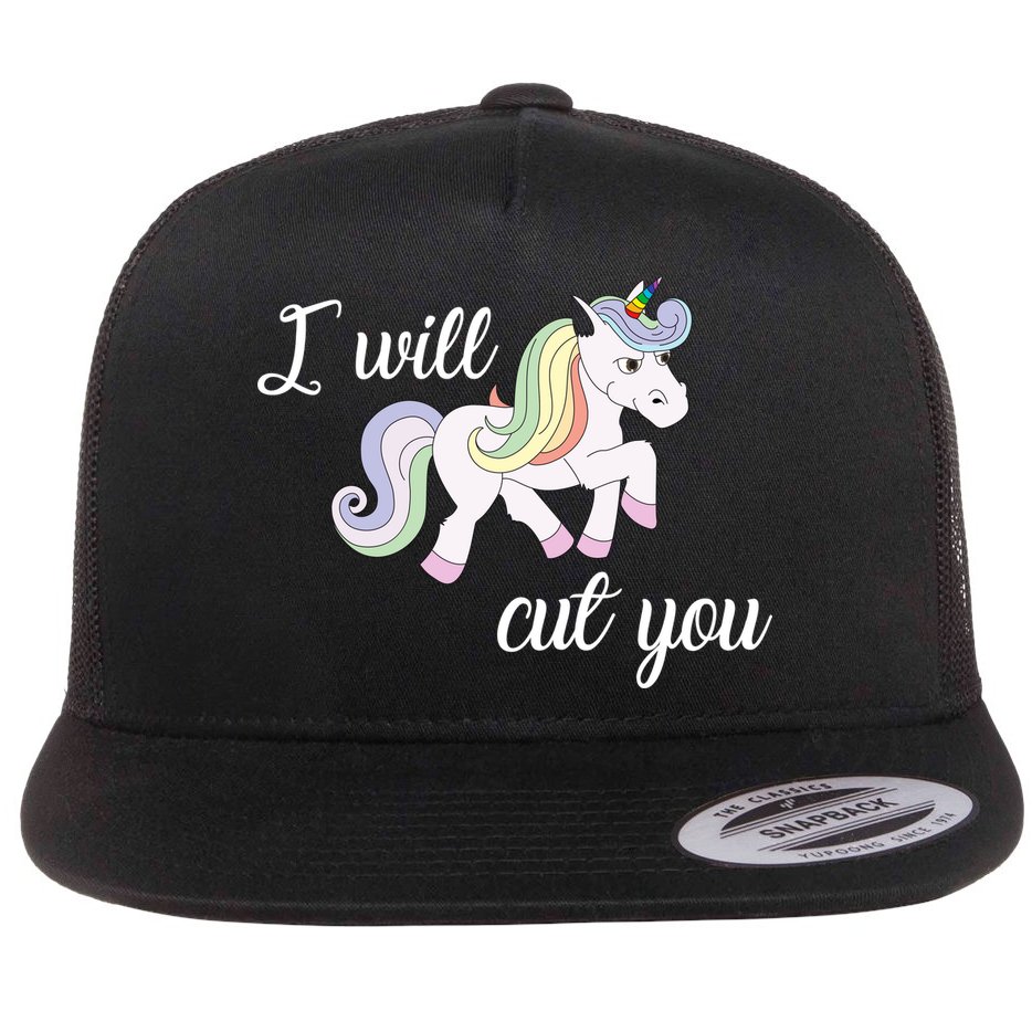 Stabby Unicorn I Will Cute You Flat Bill Trucker Hat