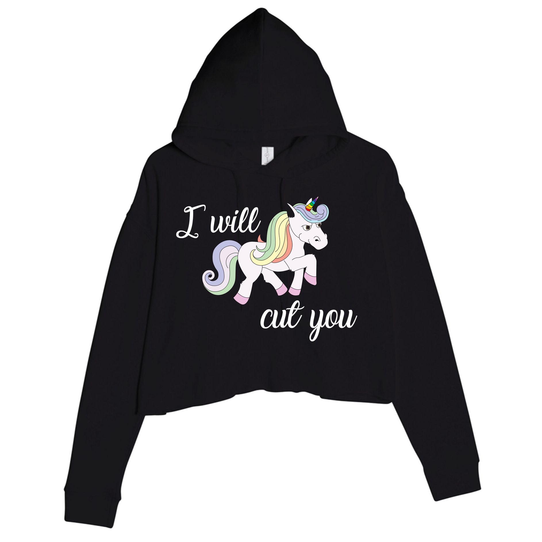 Stabby Unicorn I Will Cute You Crop Fleece Hoodie
