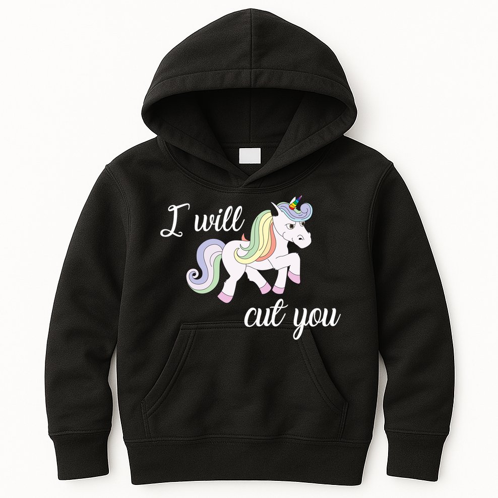 Stabby Unicorn I Will Cute You Kids Hoodie