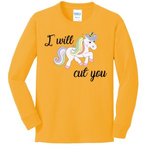 Stabby Unicorn I Will Cute You Kids Long Sleeve Shirt