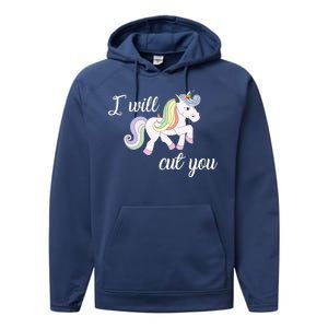 Stabby Unicorn I Will Cute You Performance Fleece Hoodie