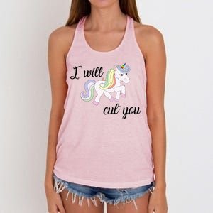 Stabby Unicorn I Will Cute You Women's Knotted Racerback Tank