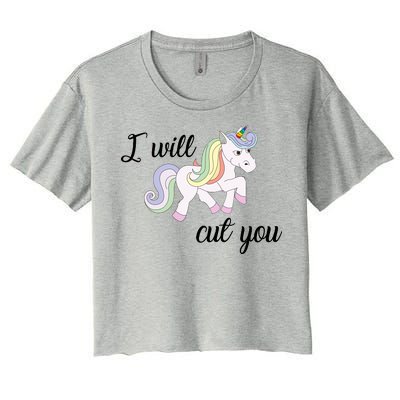 Stabby Unicorn I Will Cute You Women's Crop Top Tee