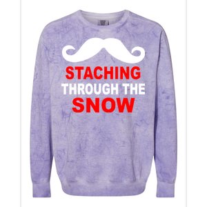 Staching Through The Snow Moustache Funny Christmas Colorblast Crewneck Sweatshirt