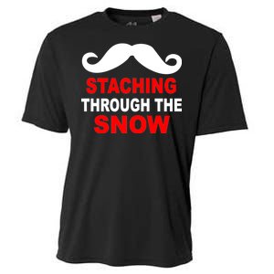 Staching Through The Snow Moustache Funny Christmas Cooling Performance Crew T-Shirt