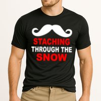 Staching Through The Snow Moustache Funny Christmas Cooling Performance Crew T-Shirt