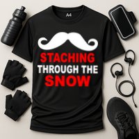 Staching Through The Snow Moustache Funny Christmas Cooling Performance Crew T-Shirt