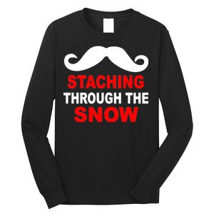 Staching Through The Snow Moustache Funny Christmas Long Sleeve Shirt