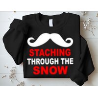 Staching Through The Snow Moustache Funny Christmas Sweatshirt