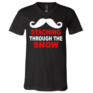 Staching Through The Snow Moustache Funny Christmas V-Neck T-Shirt