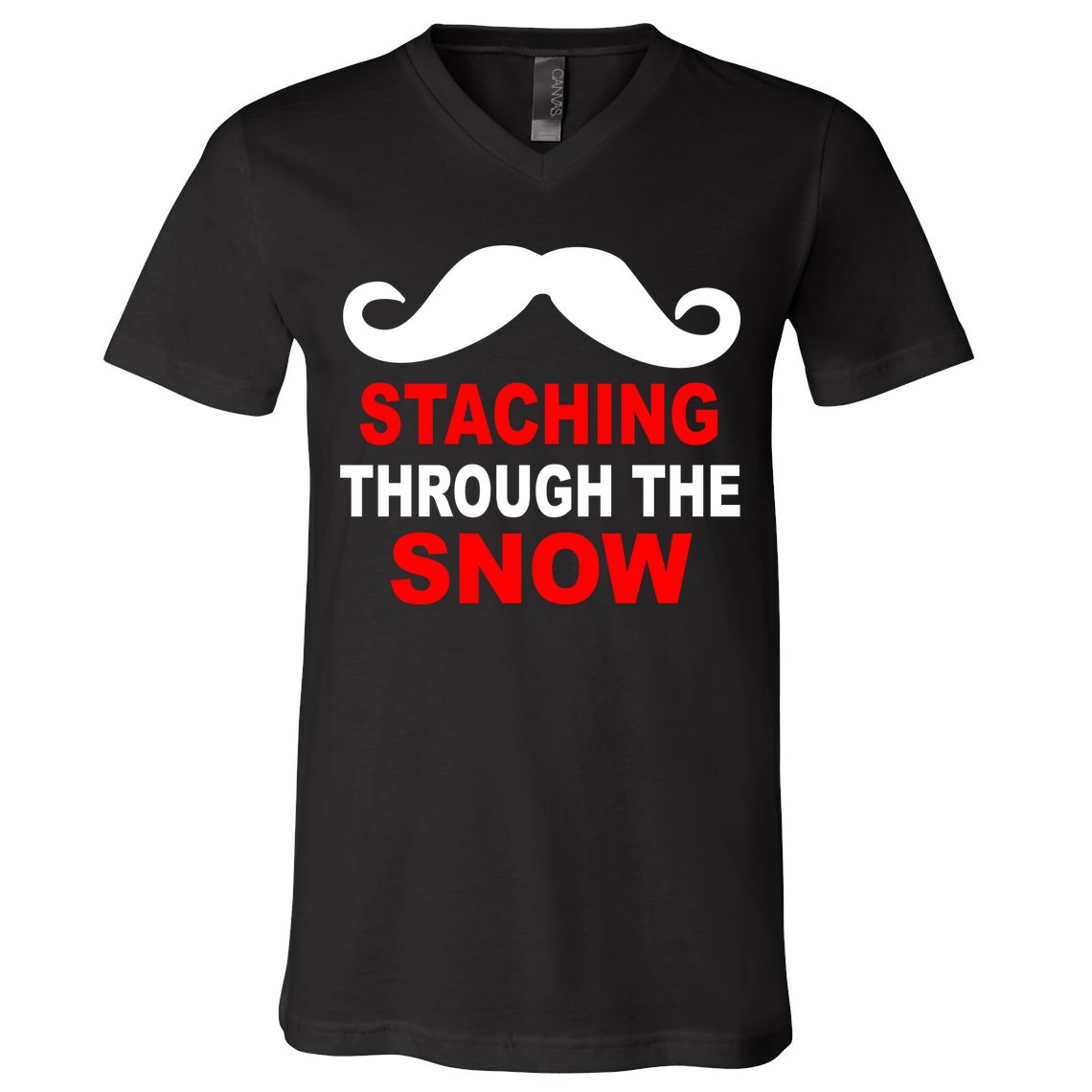 Staching Through The Snow Moustache Funny Christmas V-Neck T-Shirt