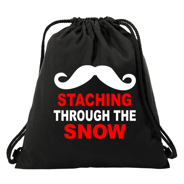 Staching Through The Snow Moustache Funny Christmas Drawstring Bag