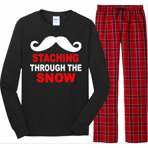 Staching Through The Snow Moustache Funny Christmas Long Sleeve Pajama Set