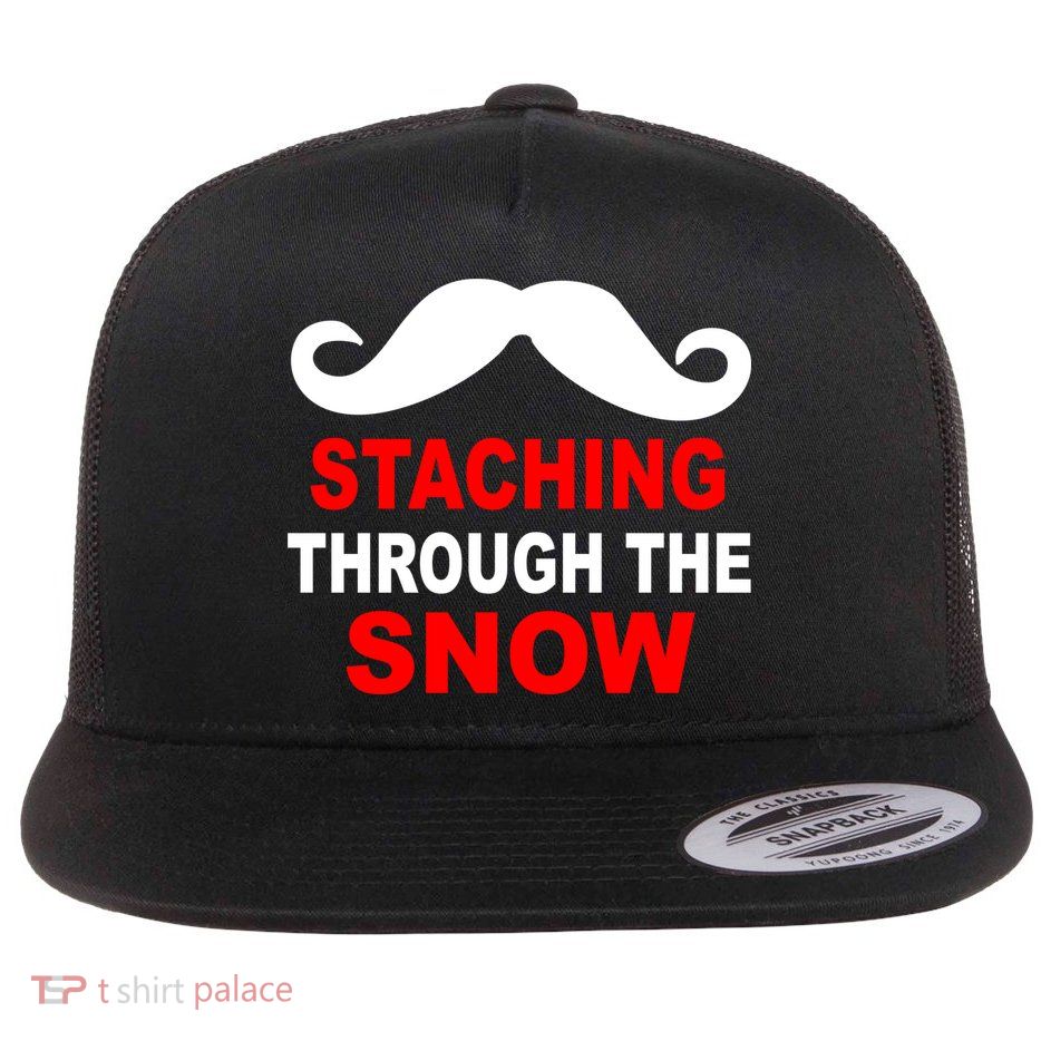 Staching Through The Snow Moustache Funny Christmas Flatbill Hat
