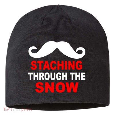 Staching Through The Snow Moustache Funny Christmas Sustainable Beanie