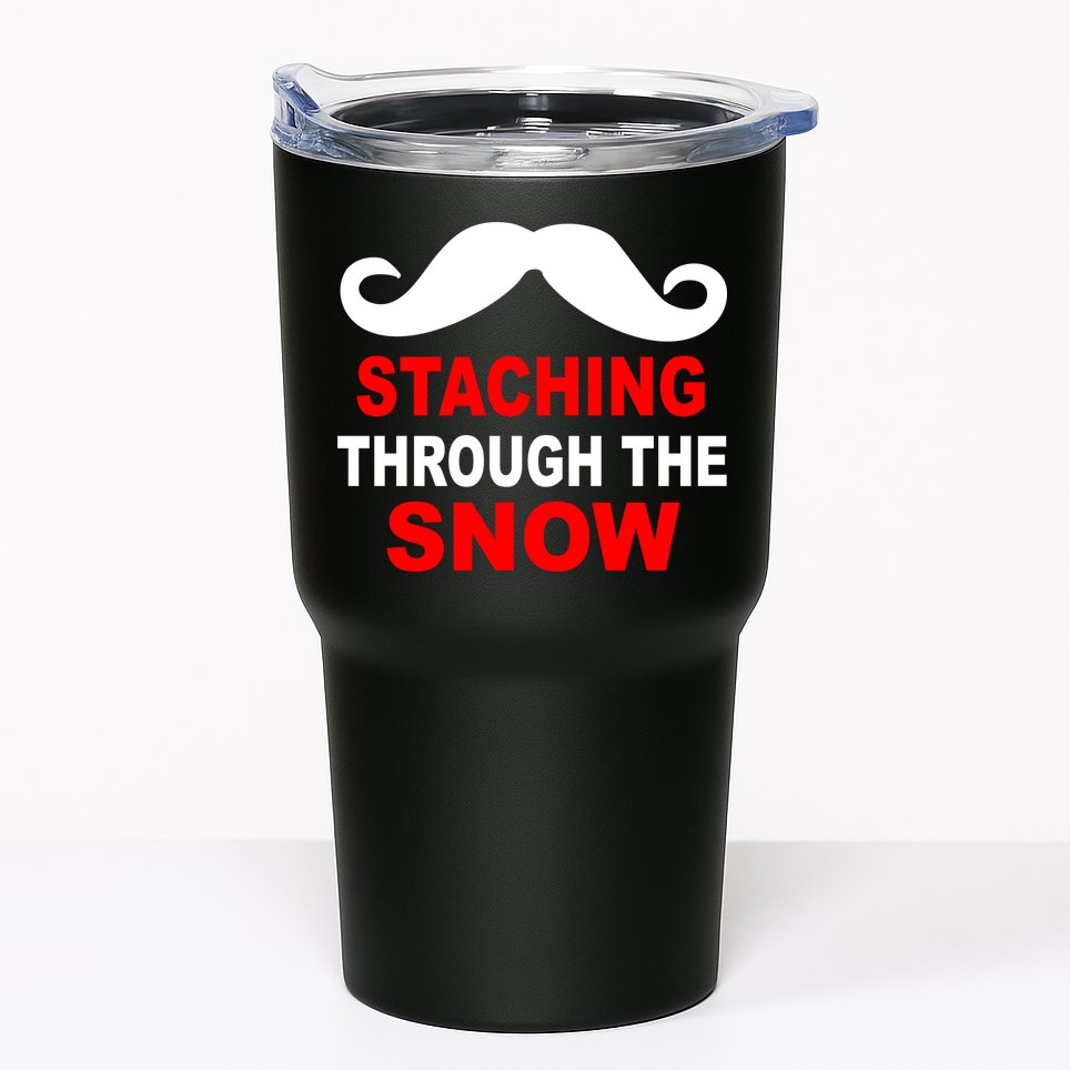 Staching Through The Snow Moustache Funny Christmas Tumbler
